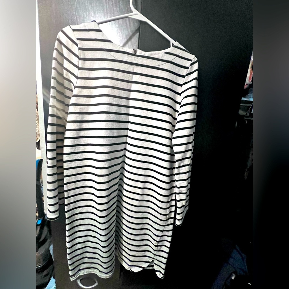Striped Black and Off White Long Sleeve Dress